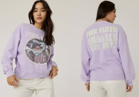Daydreamer Sweaters - Daydreamer Pink Floyd Animals Tour 1977 Oversized Crew Sweatshirt Lilac Haze Med
